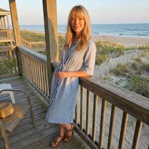 Isabel by Ingrid Isabel Linen Blend Blue Shirt Dress Tie Waist Midi S Coastal